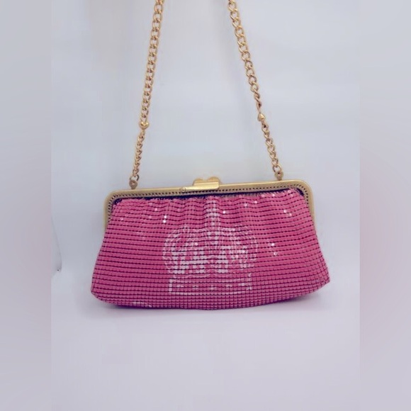 RARE JUICY COUTURE Vintage Brass Pink Metal Mesh Crown Mini Bag Y2K - Picture 6 of 7